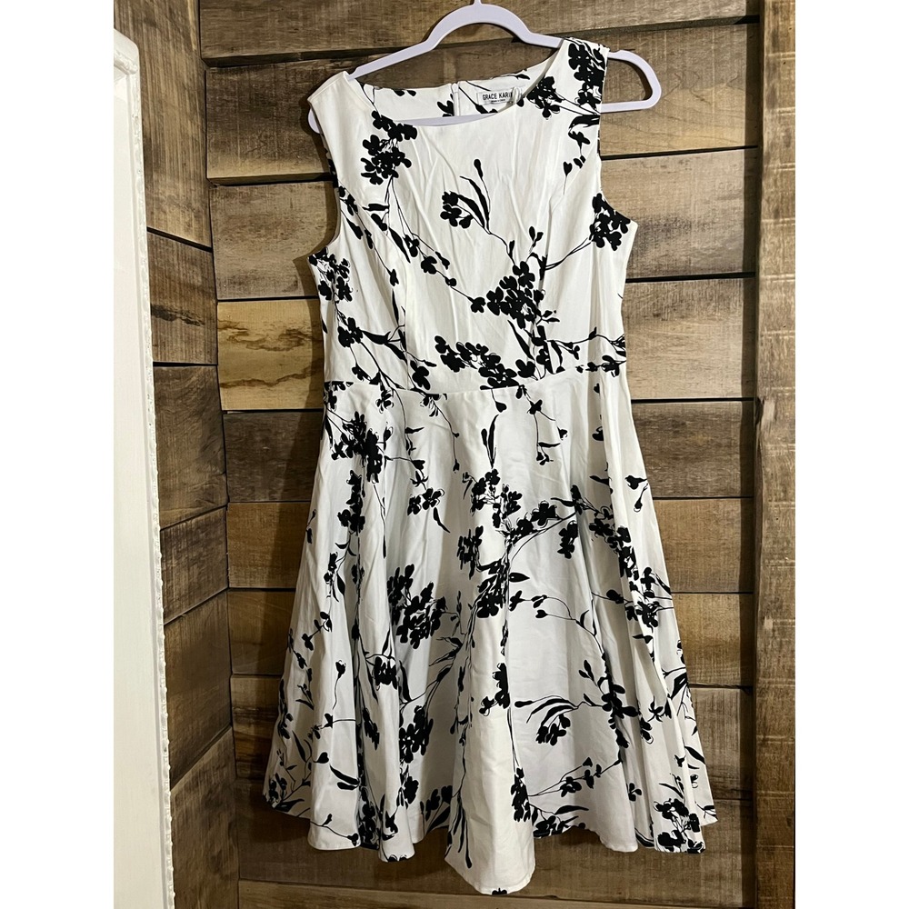Grace Karin White and Black Floral Midi Dress